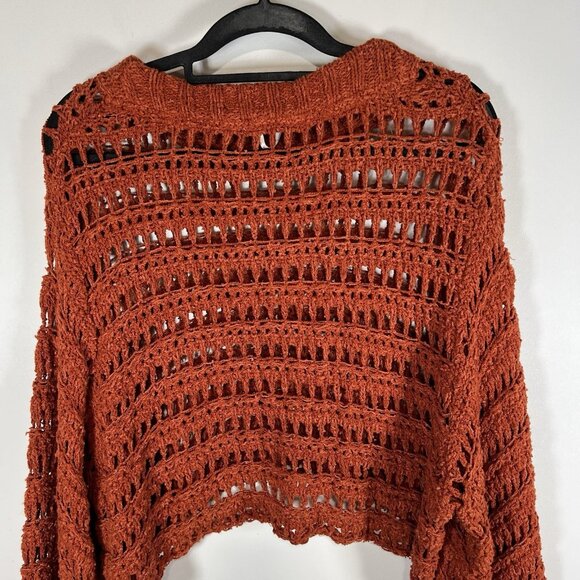 Free People Womens Sweater Sz XS Orange‎ Knit Open Crochet Boho Coastal Cowgirl - Picture 10 of 11